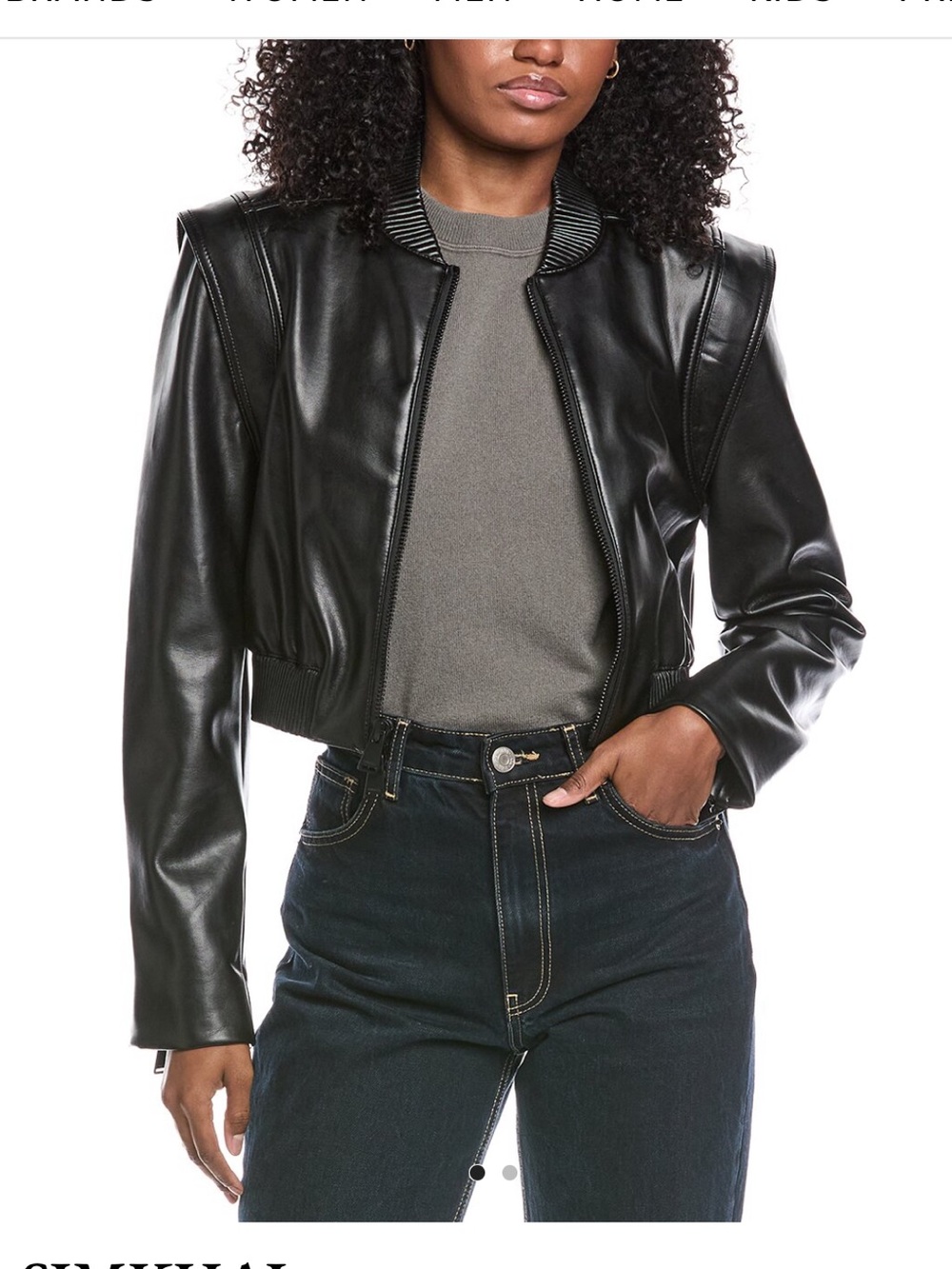 Simkhai Black Leather Bomber with Ribbed Trim medium